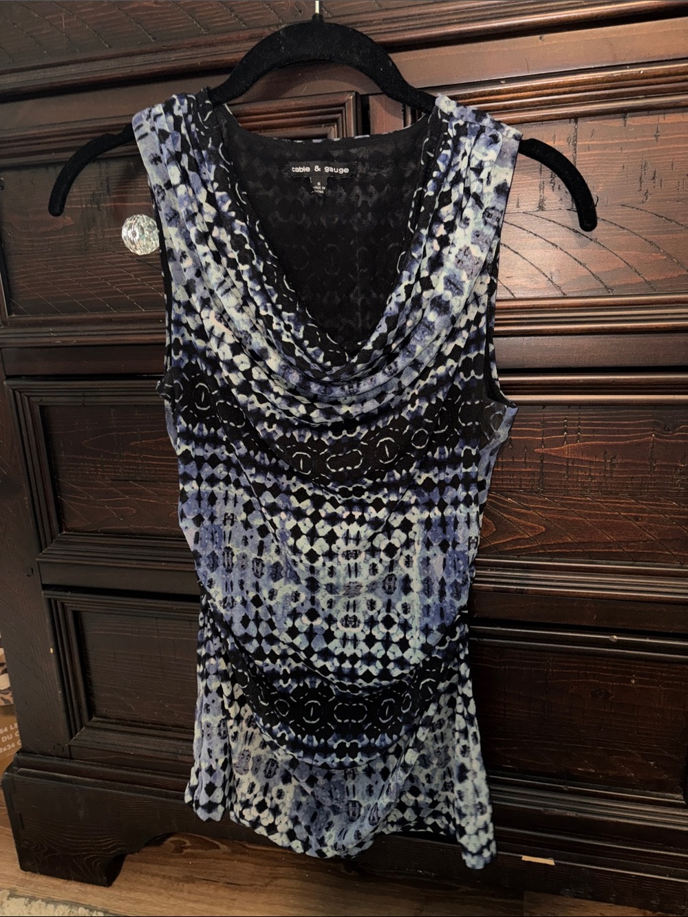 OFFERS OPEN! Women’s small Cable & Gauge Blue Black sleeveless cowl v neck Top